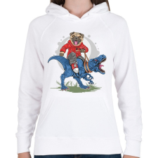 PRINTFASHION Mopsz és a T-rex - Női kapucnis pulóver - Fehér női pulóver, kardigán