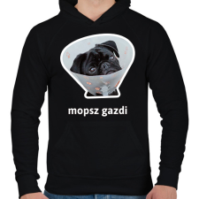 PRINTFASHION mopsz gazdi 5 - Férfi kapucnis pulóver - Fekete férfi pulóver, kardigán