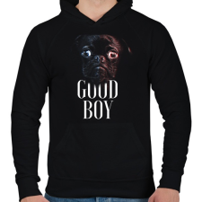 PRINTFASHION Mopsz - Good Boy - Férfi kapucnis pulóver - Fekete férfi pulóver, kardigán