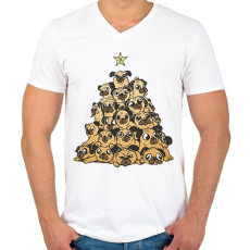 PRINTFASHION Mopsz karácsonyfa - Férfi V-nyakú póló - Fehér