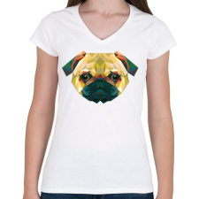PRINTFASHION Mopsz kutya - Női V-nyakú póló - Fehér női póló