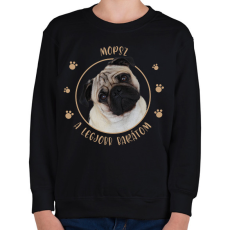 PRINTFASHION Mopsz - Legjobb barát - Gyerek pulóver - Fekete