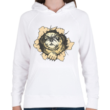 PRINTFASHION Mopsz - Női kapucnis pulóver - Fehér női pulóver, kardigán