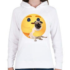 PRINTFASHION Mopsz - Női kapucnis pulóver - Fehér női pulóver, kardigán