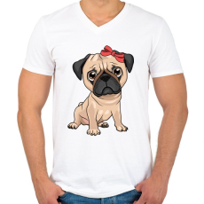 PRINTFASHION Mopsz piros masnival - Férfi V-nyakú póló - Fehér