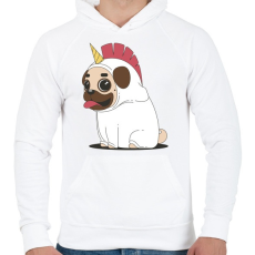 PRINTFASHION Mopsz unikornis - Férfi kapucnis pulóver - Fehér