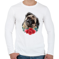 PRINTFASHION Mopsz virággal - Férfi hosszú ujjú póló - Fehér