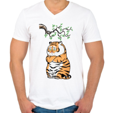 PRINTFASHION morcos tigris - Férfi V-nyakú póló - Fehér férfi póló
