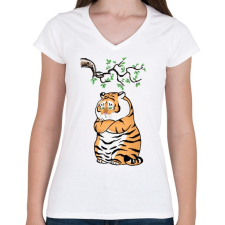 PRINTFASHION morcos tigris - Női V-nyakú póló - Fehér női póló