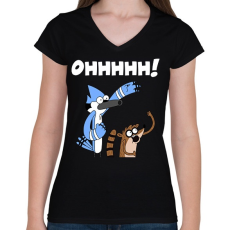 PRINTFASHION Mordecai és Rigby - Női V-nyakú póló - Fekete