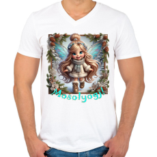 PRINTFASHION Mosolyogj! - Férfi V-nyakú póló - Fehér