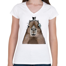 PRINTFASHION Mösziő Capybara - Női V-nyakú póló - Fehér női póló