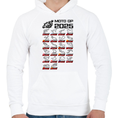 PRINTFASHION MOTO GP VERSENYNAPTÁR 2025 - Férfi kapucnis pulóver - Fehér