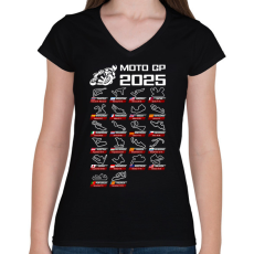 PRINTFASHION MOTO GP VERSENYNAPTÁR 2025 - Női V-nyakú póló - Fekete