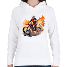 PRINTFASHION Motocross - Női kapucnis pulóver - Fehér női pulóver, kardigán