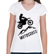 PRINTFASHION Motocross  - Női V-nyakú póló - Fehér