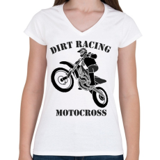 PRINTFASHION MOTOCROSS - Női V-nyakú póló - Fehér