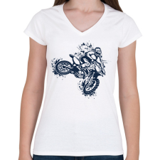 PRINTFASHION Motocross  - Női V-nyakú póló - Fehér női póló