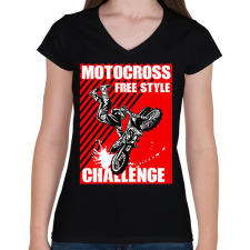 PRINTFASHION Motocross - Női V-nyakú póló - Fekete női póló