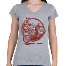 PRINTFASHION Motocross - Női V-nyakú póló - Sport szürke női póló