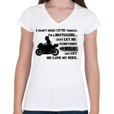 PRINTFASHION motogirl - Női V-nyakú póló - Fehér női póló