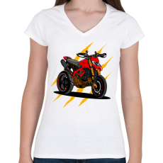PRINTFASHION Motor  - Női V-nyakú póló - Fehér