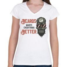 PRINTFASHION Motoros 02 - Beards makes everything better - Női V-nyakú póló - Fehér