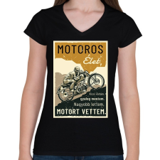 PRINTFASHION Motoros élet - Női V-nyakú póló - Fekete női póló
