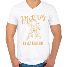 PRINTFASHION Motoros ez az életem póló - Férfi V-nyakú póló - Fehér
