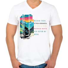 PRINTFASHION Motoros - Férfi V-nyakú póló - Fehér