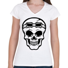 PRINTFASHION Motoros koponya - Női V-nyakú póló - Fehér