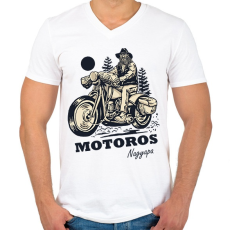 PRINTFASHION Motoros Nagyapa - Férfi V-nyakú póló - Fehér
