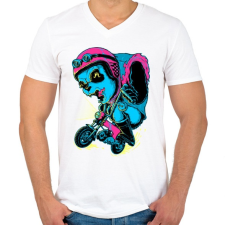 PRINTFASHION Motoros panda - Férfi V-nyakú póló - Fehér férfi póló