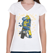 PRINTFASHION Motoros pár - Női V-nyakú póló - Fehér női póló