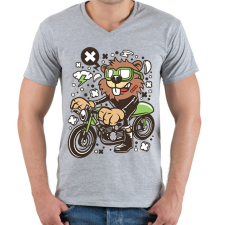 PRINTFASHION Motoros Rágcsávó - Férfi V-nyakú póló - Sport szürke férfi póló