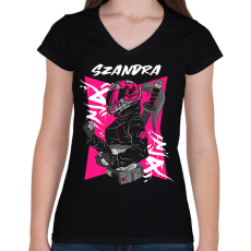 PRINTFASHION Motoros Szandra - Női V-nyakú póló - Fekete