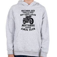PRINTFASHION Motoros szív, motoros lélek... - Gyerek kapucnis pulóver - Sport szürke
