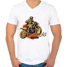 PRINTFASHION Motorozás az életem - Férfi V-nyakú póló - Fehér férfi póló