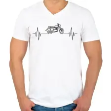 PRINTFASHION Motorozás ekg póló - Férfi V-nyakú póló - Fehér férfi póló