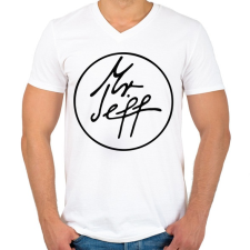 PRINTFASHION Mr. Jeff - Férfi V-nyakú póló - Fehér férfi póló