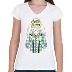 PRINTFASHION Mr. Rabbit - Női V-nyakú póló - Fehér