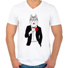 PRINTFASHION Mr. Wolf - Férfi V-nyakú póló - Fehér férfi póló