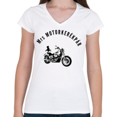 PRINTFASHION mrs motorkerékpár - Női V-nyakú póló - Fehér