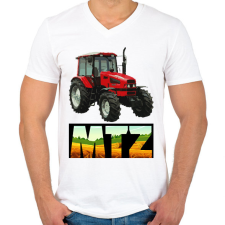 PRINTFASHION MTZ - Férfi V-nyakú póló - Fehér férfi póló