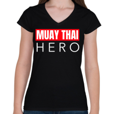 PRINTFASHION MUAY THAI HERO - Női V-nyakú póló - Fekete
