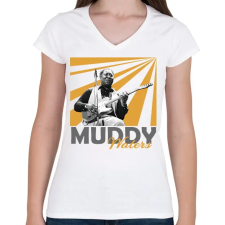 PRINTFASHION Muddy Waters - Női V-nyakú póló - Fehér női póló