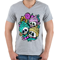 PRINTFASHION Muffin koponyák - Férfi V-nyakú póló - Sport szürke