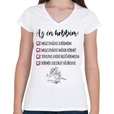 PRINTFASHION Műköröm - Női V-nyakú póló - Fehér női póló