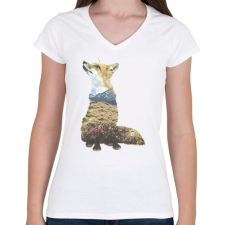 PRINTFASHION Multi Expourse Fox - Női V-nyakú póló - Fehér női póló