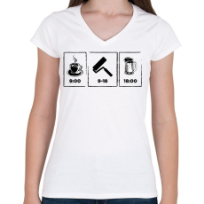 PRINTFASHION Munkaidő - Női V-nyakú póló - Fehér